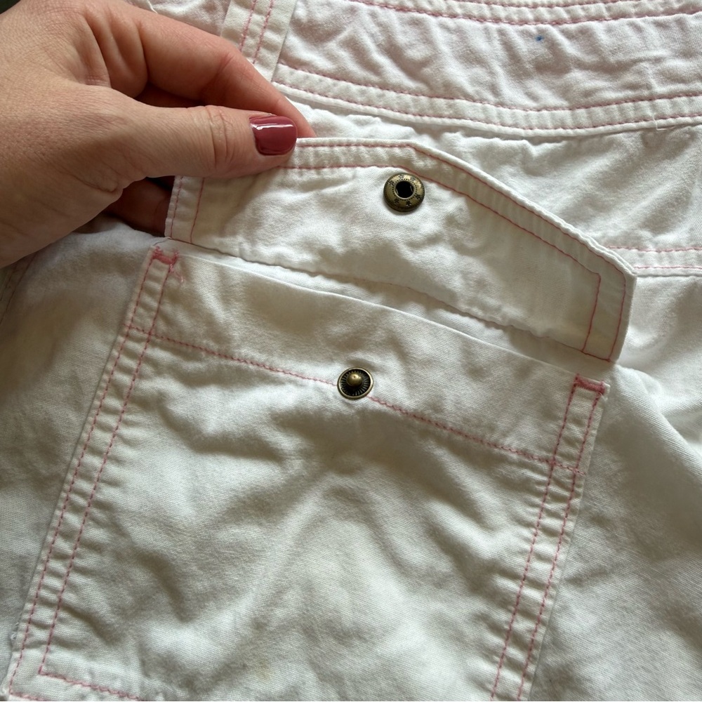 VTG Mossimo Y2K White Utility Cargo Shorts Pink Contrast Stitching Sz‎ M - Picture 9 of 9